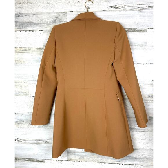 Zara Women’s S Camel Double Breasted Frock Coat Lined Long Blazer Jacket NEW - Picture 3 of 7